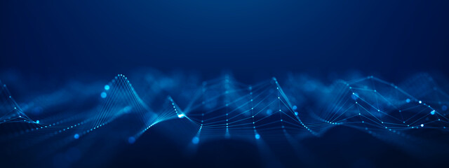 Abstract Futuristic Technology Data Wave Background with Glowing Blue Data Wave, AI Technology, Digital Network, and Innovation concept.