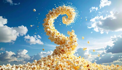 Photorealistic, hyper detailed, a funny and strange spiral tornado made of popcorn