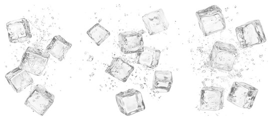 PNG Scattered ice cubes melting quickly, element set on transparent background