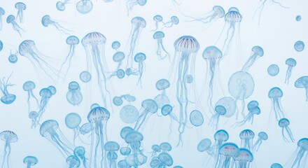 Zachte blauwe kwallen zweven sierlijk in helder licht. AI Generated