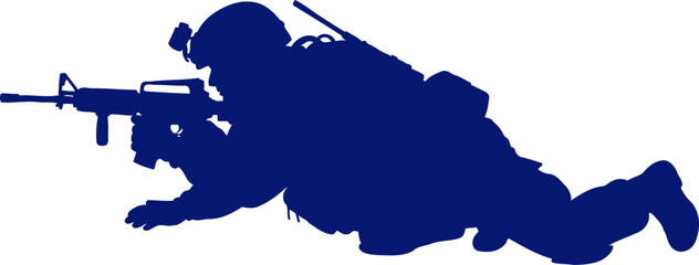 navy seal stealth operation silhouette of a lone soldier in action, isolated on transparent background