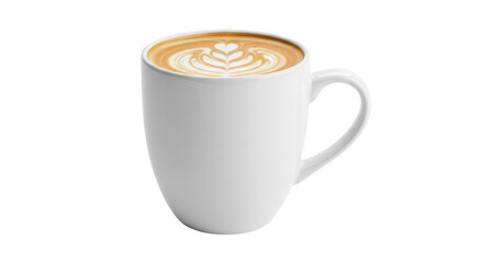 Isolated cappuccino in a white mug with latte art for breakfast at a coffee shop today