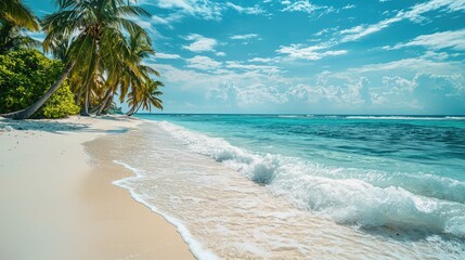 Stunning tropical beach scene with turquoise water and white sand vibrant light and beautiful waves