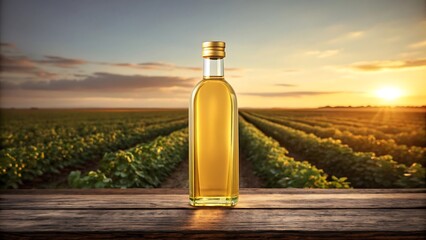 Golden liquid bottle sunset farm transparent glass