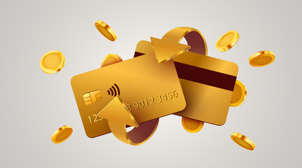 Cashback icon with credit card with coins. Cashback or money back label.