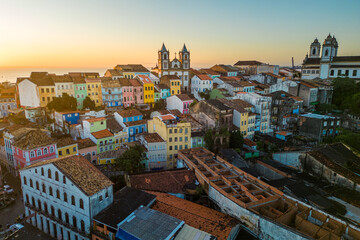 Aerial View of Historical Pelourinho District With Colorful Colonial Buildings and Churches in Salvador City, Northeast of Brazil