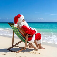 Santa relaxing on a beach chair