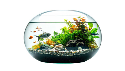Oval aquarium with fish and plants