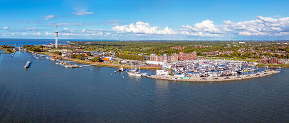 Aerial panorama from the city and harbor Lelystad in the Netherlands