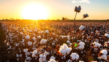 Golden sunset over a cotton field