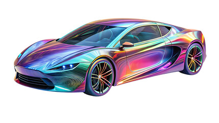 Futuristic Sports Car with Iridescent Chrome Finish cutout png isolated on a transparent background