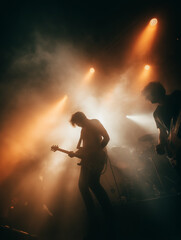 Live band performance with dramatic lights