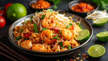 Spicy shrimp Pad Thai dish