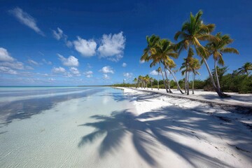 Tropical beach with palm trees and shadows