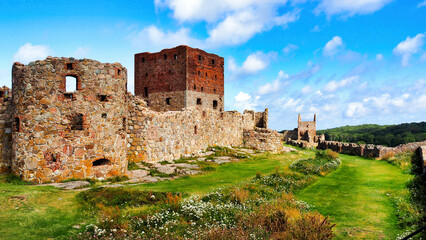 the ruins of hammershus slot castle on the baltic island of bornholm in denmark