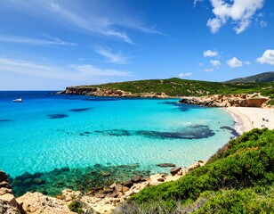Panoramic view of a pristine beach and turquoise water