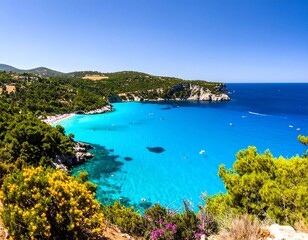 Panoramic view of a pristine Mediterranean beach