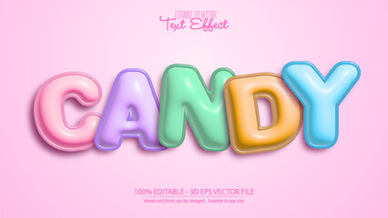 Candy colorful glossy balloon style text effect with pastel pink background for fun and playful design