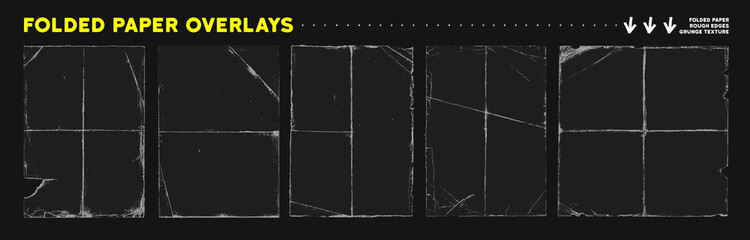 Vintage grunge old paper texture with wrinkles and folded effect. Rectangles and square old photo frames template collection. Grange and punk overlay folded paper texture. Worn, torn, weathered effect