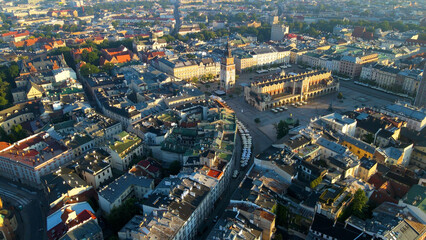 Drone view of European city tourism old town Krakow Poland
