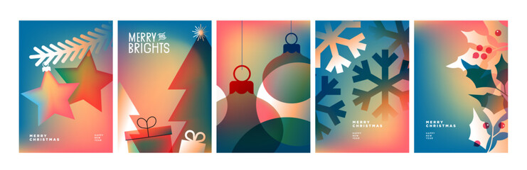 Christmas and New Year holiday card collection. Vector illustration templates for holiday greeting card, background, website and social media banner, marketing material.