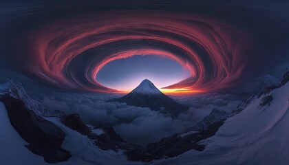Epic mountain peak framed by swirling clouds