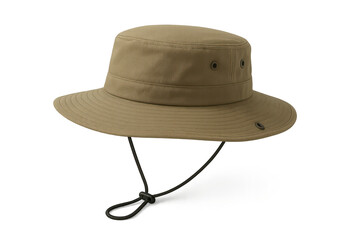 Khaki boonie hat with chin strap isolated on transparent background, style