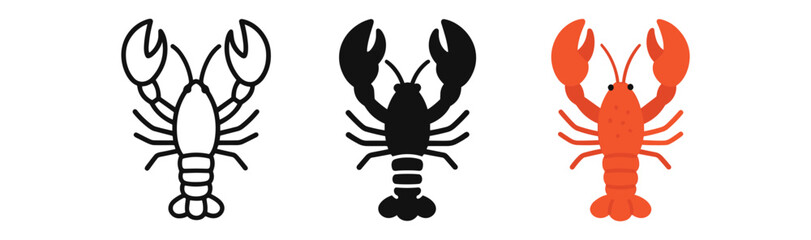 Minimalist lobster designs featuring outline, silhouette, and colorful styles