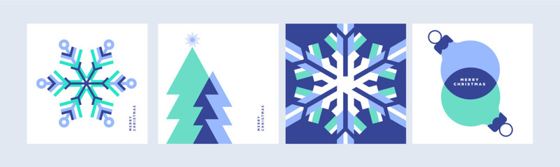 Merry Christmas and Happy New Year greeting cards. Vector illustration templates for holiday greeting card, background, website and social media banner, marketing material.