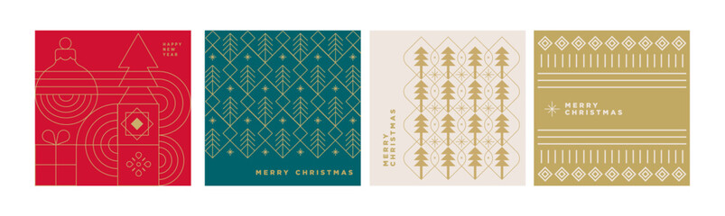 Set of Christmas and New Year holiday cards. Vector illustration templates for holiday greeting card, background, website and social media banner, marketing material.