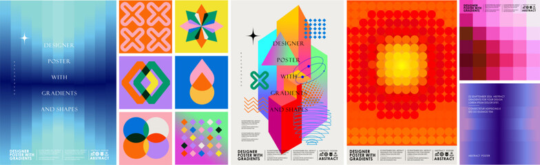 Modern abstract gradient art poster with geometric shapes, collage, colorful pattern, and vibrant compositions for graphic futuristic design, branding, web background and creative cover 