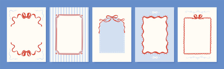 Vintage hand drawn frames vector set. Collection frame template in different shape with ribbon decorative. Design for card, poster, cover, background.