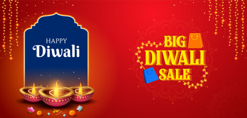 burning diya on Happy Diwali Holiday background for light festival of India