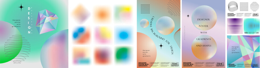 Modern abstract gradient vector poster with geometric shapes, circle, ball, spheres, space and colorful pattern, trendy design background for branding, web, cover, print, and creative projects. 