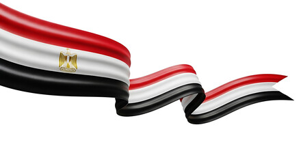 Egypt Flag Ribbon Flying: Isolated on Transparent Background with Copy Space, 3D Render, National Symbol, Patriotic, Banner.