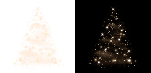 Glowing Christmas Tree Isolated. Glowing stars in the shape of a Christmas tree