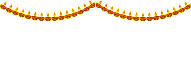 Vector illustration of beautiful Diya border frame pattern on transparent background