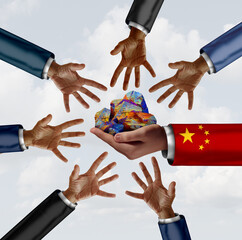 China Rare earth export controls as Mineral export concept as a global economic demand conceptual rare-earth element symbol representing essential material as raw ore for industrial manufacturing of t