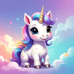 Cute unicorn on clouds