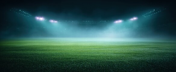 The Football Field Illuminated by Stadium Floodlights Under Dramatic Night Sky
