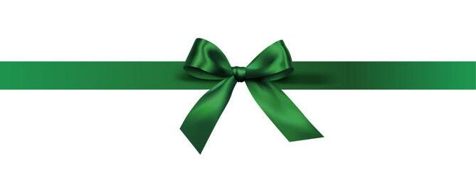 Vector decorative shiny gift dark green ribbon with tied bow design element isolated on white background