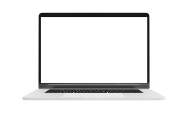 Modern laptop computer screen isolated on transparent background with shadows. 3D rendering