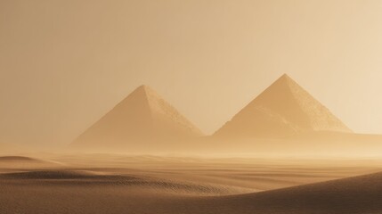 Minimalist monochrome background, Egyptian theme, soft yellow and brown tones, smooth gradient atmosphere, pyramids and desert dunes subtly placed on the right side 