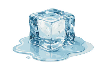 Vector melting illustration ice cube forming isolated reflections water puddle light