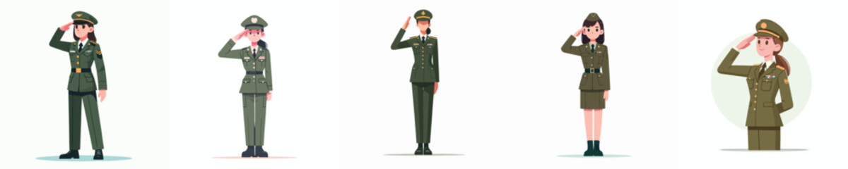 vector of an female army soldier saluting gesture