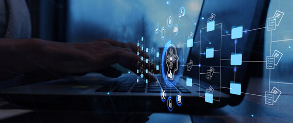 Ai Futuristic holographic interface of a file manager, folder structure with documents and data scanning, digital document storage software, cloud database, search and manage documents, paperless