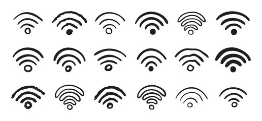 Hand drawn wifi icon set. doodle wi fi sign collection. Drawing Wi-Fi