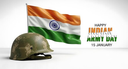 Celebrating indian army day with the national flag and a soldiers helmet isolated on white background