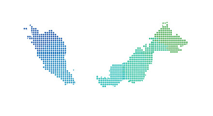 Colorful halftone map of malaysia with borneo and peninsula regions