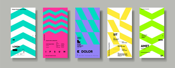 A collection of minimalist posters with geometric backgrounds and clean typography. The versatile vector patterns are perfect for posters,labels, and backgrounds with excellent text legibility.
